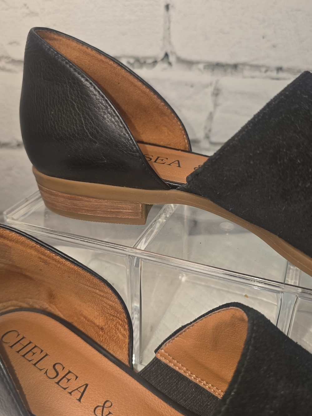 CHELSEA & VIOLET BLACK LEATHER PIPPA FLATS POINTED TOE d'ORSAY CUT OUT WOMENS 8M - Picture 4 of 11